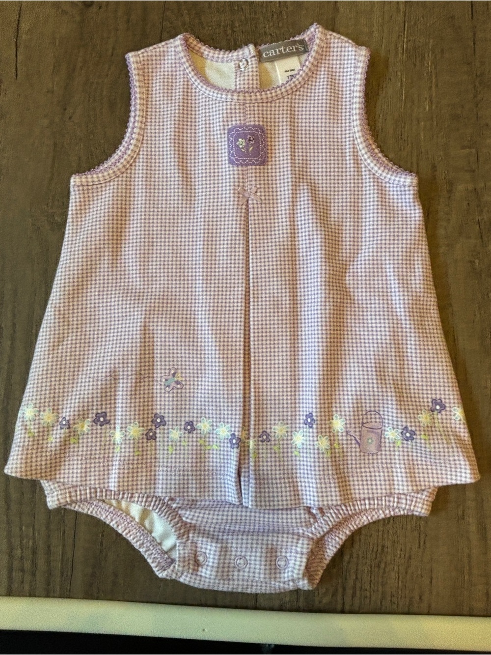 Vintage 2000s Y2K Carters Bubble Romper Dress Purple Flowers Garden Floral 12M